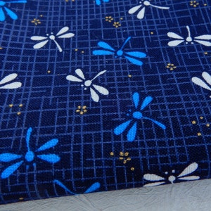 Blue Dragonfly Fabric Made in Japan Authentic Japanese Motif Cotton Cloth Handmade Sewing Quilting Zakka Pouch Coaster Tombo Print image 1