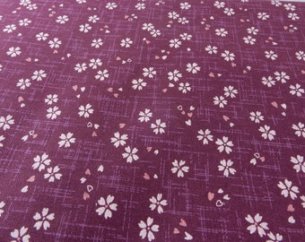 Purple Sakura Cherry Blossom Motif Japanese Cotton Fabric -Half Meter Authentic Japan Traditional Print Cloth -Quilt Pouch Zakka Handmade