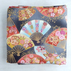 Japanese Sensu Fan Pattern 和風 Wafu Fabric with Gold Half Meter Authentic Japan Traditional Motif Cloth Quilt Pouch Zakka Handmade Gift image 3