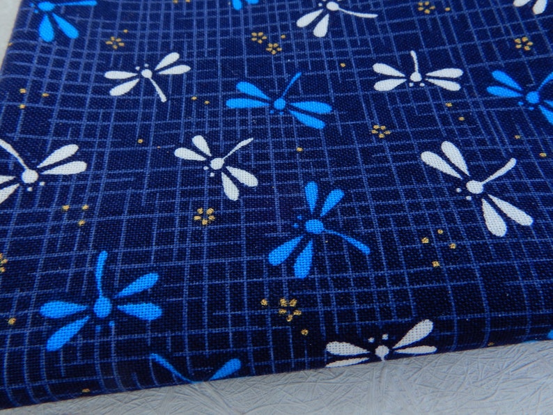 Blue Dragonfly Fabric Made in Japan Authentic Japanese Motif Cotton Cloth Handmade Sewing Quilting Zakka Pouch Coaster Tombo Print image 1