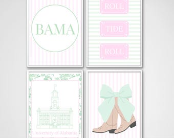 Preppy Alabama Dorm Decor Prints | Roll Tide Wall Art Set (Digital Download)