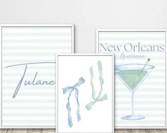 Tulane University Prints Set of 3, Preppy Trendy Dorm Decor, Digital Download