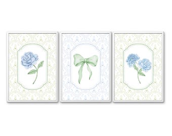 Floral Wall Art Set | Green & Blue Trendy Girly Decor Prints (Digital Download)