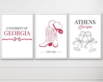 University of Georgia Wall Art Set of 3 | Preppy Dorm Decor (Digital Download)