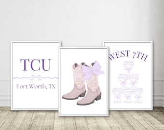 Texas Christian University Wall Prints Set of 3 | College Dorm Decor (Digital Download)