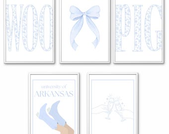 ARKANSAS 5-Pack college girly preppy coastal cowgirl posters bundle for dorm/apartment (instant download)