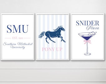 Southern Methodist University Wall Art Set | Preppy Coquette College Dorm Decor (Digital Download)