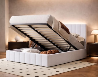Full & Queen Velvet Platform Bed with Hydraulic Storage