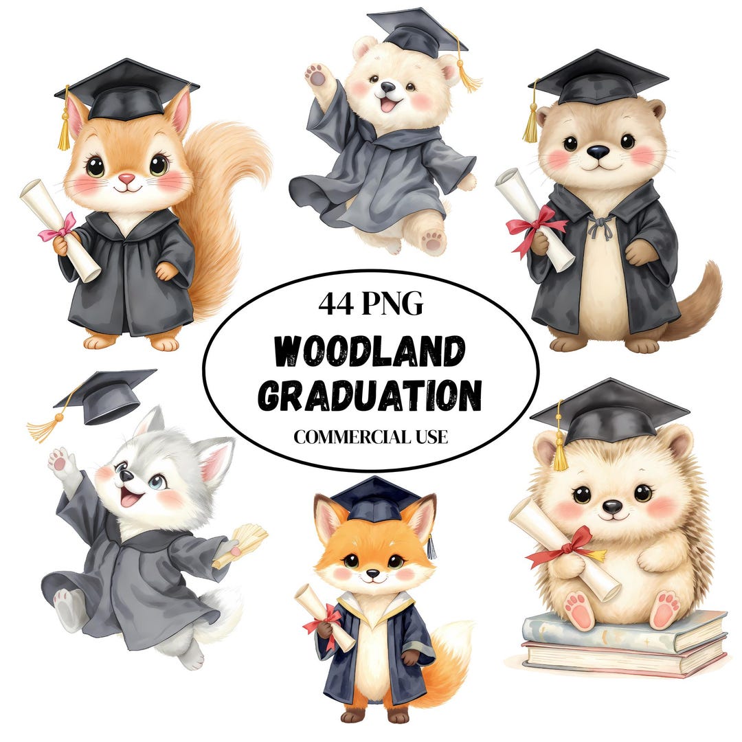 Woodland Graduation Animals Clipart, Cute Graduate Animals PNG, Forest ...