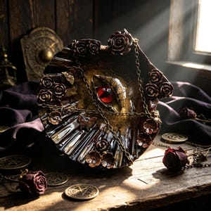Bandeja gótica de concha con forma de rosa de ojo rojo / Plato de altar de estilo academia oscura, decoración macabra