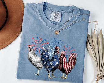 Comfort Colors® Patriotic Chicken Shirt, 4th Of July , Usa 250 Graphic Tee, 250th Anniversary T Shirt, Red White Blue Tee