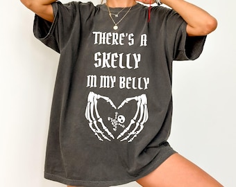 Comfort Colors® Skelly In My Belly Maternity Shirt: Spooky Skeleton Pregnancy Tee
