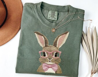 Comfort Colors® Cute Easter Bunny Shirt, Womens Easter Rabbit Shirt, Coquette Bow Easter Bunny Tee, Retro Bunny Shirt, Not Embroidery