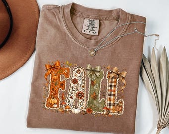 Comfort Colors® Coquette Fall Shirt, Cute Bow Fall T-Shirt, Fall Aesthetic Tee, Autumn Shirt, Pumpkin Season Shirt, Trendy Fall Graphic Tee