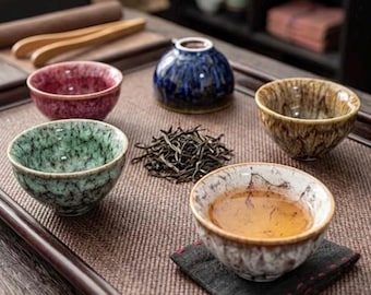 手作りの剣瞻茶碗5個セット｜陶器製功夫茶碗セット｜伝統的な中国茶ギフト