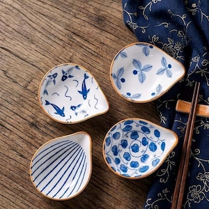 Japanese Ceramic Sauce Dish Set 4pcs | Mini Sushi Soy Sauce Plates | Handmade Dipping Dish Tableware