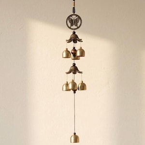 Brass Wind Chime Double Bell | Metal Hanging Garden Decor | Patio Wall Chime Gift for Home