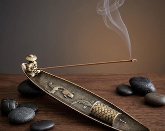 Japanese Boat Incense Holder | Fisherman Metal Incense Burner | Aromatherapy Meditation Home Decor