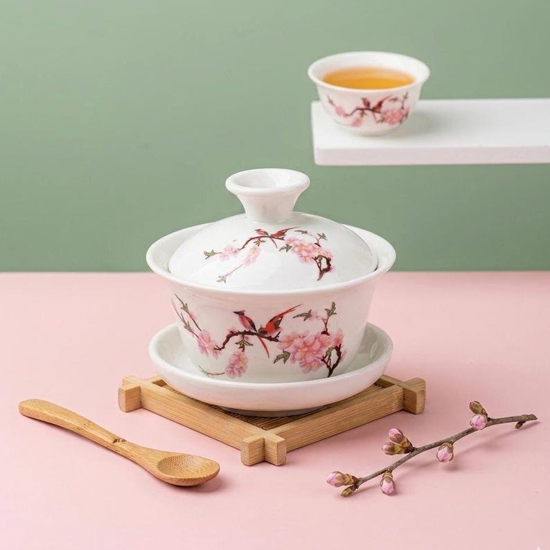 Chinese Gaiwan Tea Set 100ml | Porcelain Travel Tea Cup with Lid | Traditional Gongfu Tea Ceremony image 4