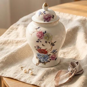 Hand Painted Ceramic Vase 1300ml | Glazed Porcelain Decorative Pot | Dried Flower Home Decor Accent