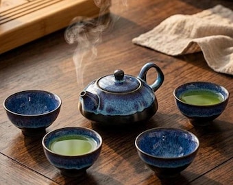 Chinees Kung Fu theeservies van keramiek | Porseleinen theepot met 5 kopjes | Elegant cadeauset voor de theeceremonie