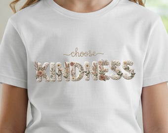 Camiseta infantil con estampado floral "Elige la amabilidad", camiseta motivacional, afirmación positiva.