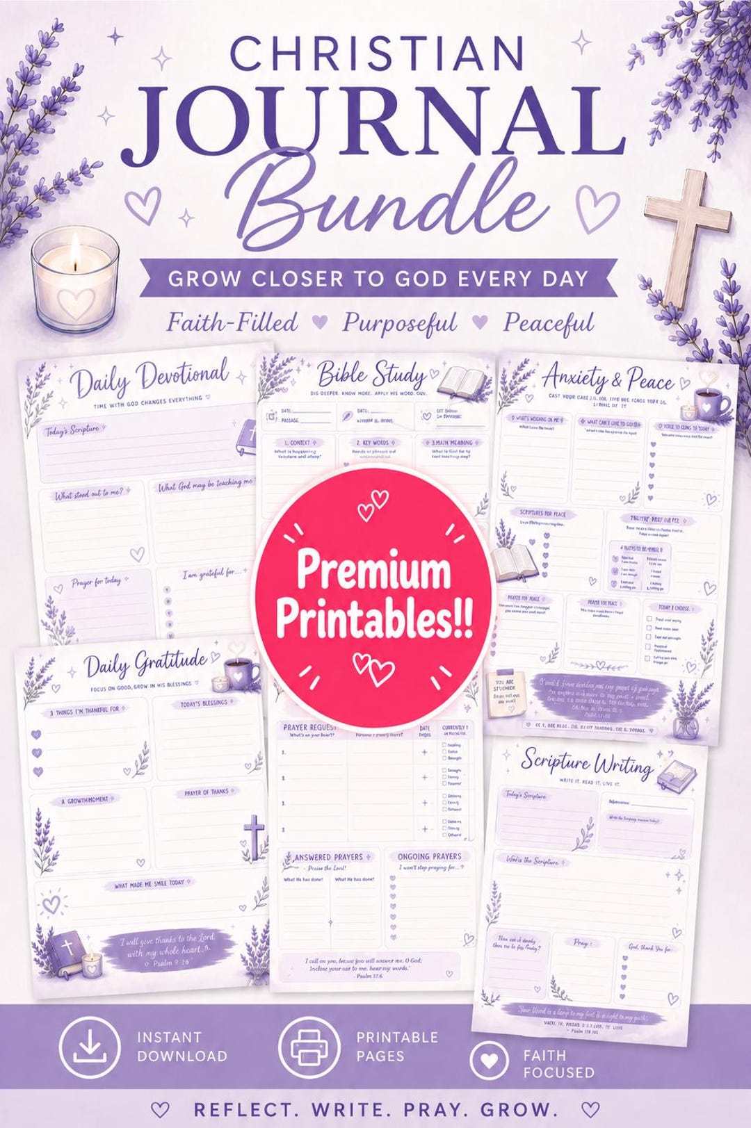 Prayer Journal Bundle Printable Bible Study Planner Daily Devotional ...