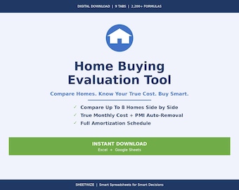 First Time Home Buyer Guide | Home Buying Spreadsheet | House Comparison Tool | Mortgage Calculator | Home Inspection Checklist | Excel