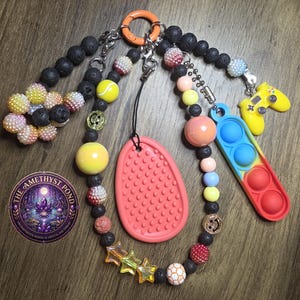 Sensory Anxiety Bag Charm Keychain | Textured Beads, Pop-It Fidget, Game Controller Charm