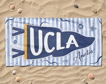 Personalized Beach Towel, Custom UCLA Towel, UCLA Beach Towel, College Pennant Beach Towel, Custom Name Beach Towel, Striped Beach Towel