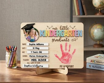 Kindergarten Graduate Sign, Personalized Graduation Plaque, Preschool Keepsake Board, Child Handprint Plaque, School Milestone Gift