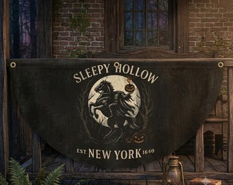 Sleepy Hollow Banner, Headless Horseman Decor, Halloween Porch Bunting, Gothic Outdoor Decoration, Vintage Halloween Sig