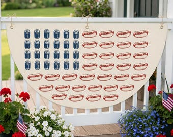 Funny 4th of July Hot Dog American Flag Bunting, Patriotic BBQ Porch Banner, Cookout Party Decor, Independence Day Decoration