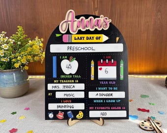 Personalized first day of school sign, preschool first day board, custom back to school sign, reusable school milestone board.