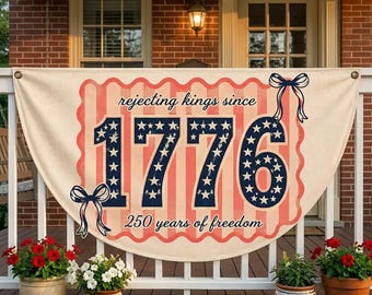Bandera "Rechazando a los reyes desde 1776", Estandarte de los 250 años de Estados Unidos, Decoración patriótica de pared, Bandera para el porche del 4 de julio, Banderas de barras y estrellas