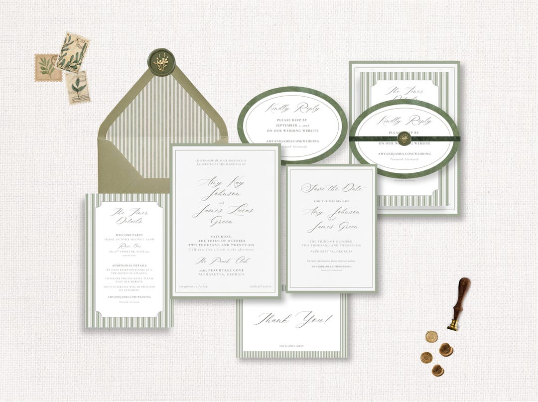 Sage Green Wedding Invitation Suite, Editable Template (digital ...