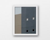 Moderne abstrakte Fotografie-Druck - Papier Häuser | Türkis, hellblau und Beige | Architektur-Druck | Minimalistische Wandkunst | Große Kunst-Druck