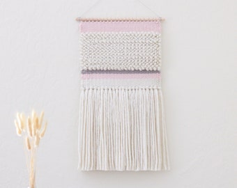 Pastel Wall Tapestry | White and Pink Woven Wall Hanging | Modern Textile Wall Art | Neutral Fiber Art | Small Spaces Wall Art | Gift Idea