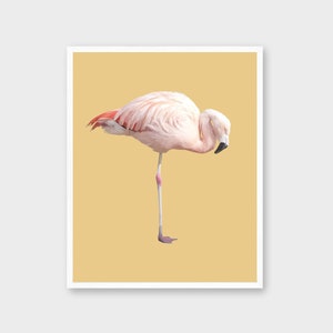 Bright Yellow Wall Art | Pink Flamingo Art Print | Tropical Wall Decor | Colorful Coastal Art | Printable Bird Art | Large Geometric Art
