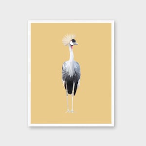 Bright Yellow Printable Bird Art | Wildlife Wall Art | Modern Geometric Print | Minimalist Bird Wall Art | Crowned Crane | Colorful Decor