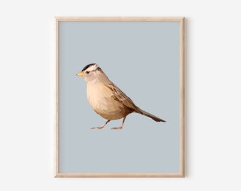 Impression d'art de moineau mignon | Art d'oiseau de Californie imprimable | Art mural de la faune | Décor à la maison rustique moderne | Illustration numérique d'oiseau minimaliste