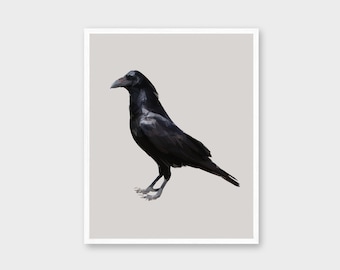 Printable Crow Illustration | Minimalist Bird Art | Modern Gothic Wall Decor | Black and Taupe Apartment Wall Art | Low Poly Geometric Print