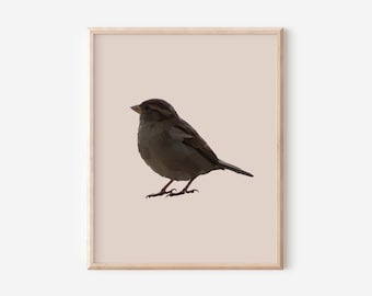 Minimalist Bird Art Print | Cottagecore Art |  Brown Bird Printable | Modern Country Decor | Beige Neutral Wall Art | Digital Illustration