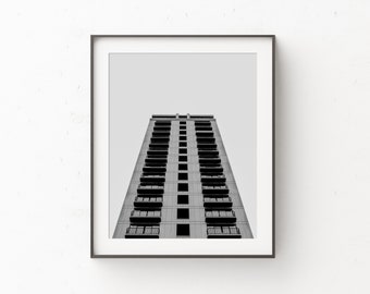 Impresión fotográfica de arquitectura en blanco y negro / Arte mural moderno para oficina (descarga digital)