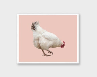 Chicken Wall Art | Pink Printable Wall Decor | Modern Farmhouse Decor | Geometric Art Print | Large Pink Pink | Minimalist Wall Decor