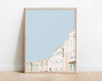 Architecture minimaliste imprimable | Décor mural pastel en bleu et rose | Impression d’art de photographie d’architecture | Art mural moderne pour petits espaces