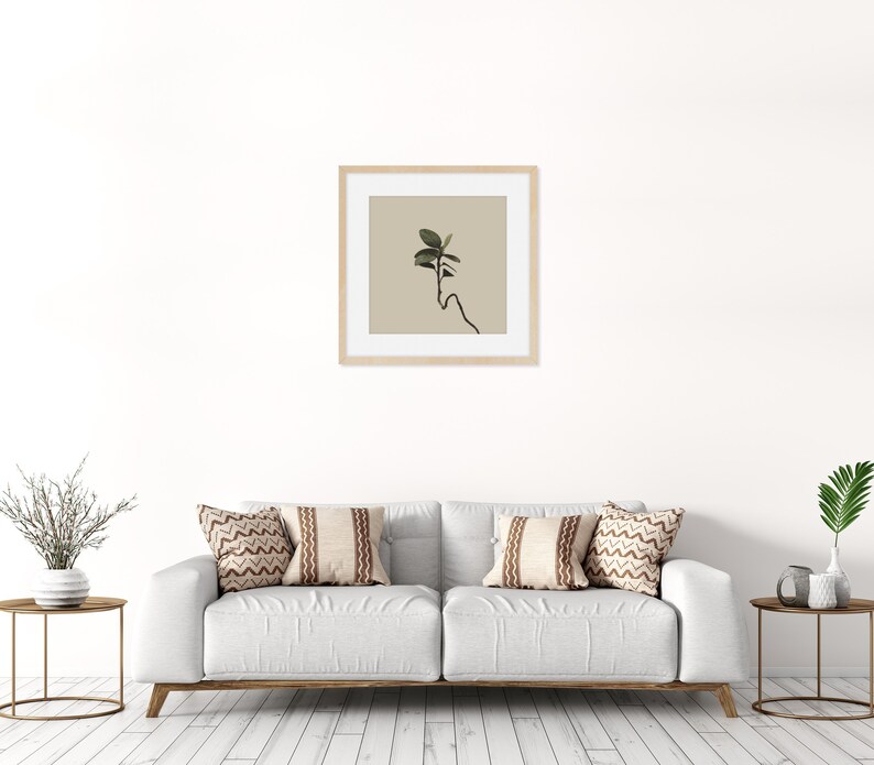 Square Wall Art Print Modern Country Wall Decor Boho Nature Wall Art Minimalist Plant Photography Printable Plant Art Tan, Taupe image 3