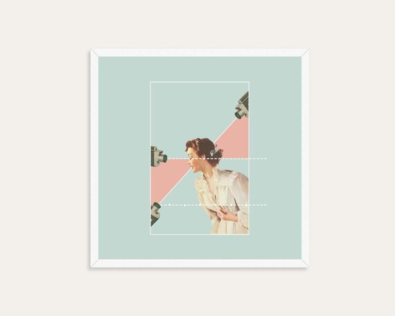 Retro Collage Art Print | Vintage Inspired Wall Art | Mid Century Modern Decor | Surreal Print | Pink and Blue Wall Art