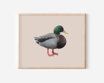 Minimalist Mallard Art Print | Low Poly Duck Wall Art | Modern Country Wall Decor | Geometric Bird Art | Brown, Green | Rustic Printable