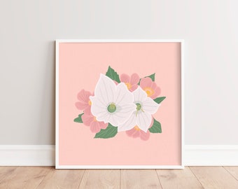 Peach Pink Flower Wall Art | Square Art Print | Retro Floral Illustration | Modern Minimalist Wall Art | Pink Boho Decor | Botanical Art